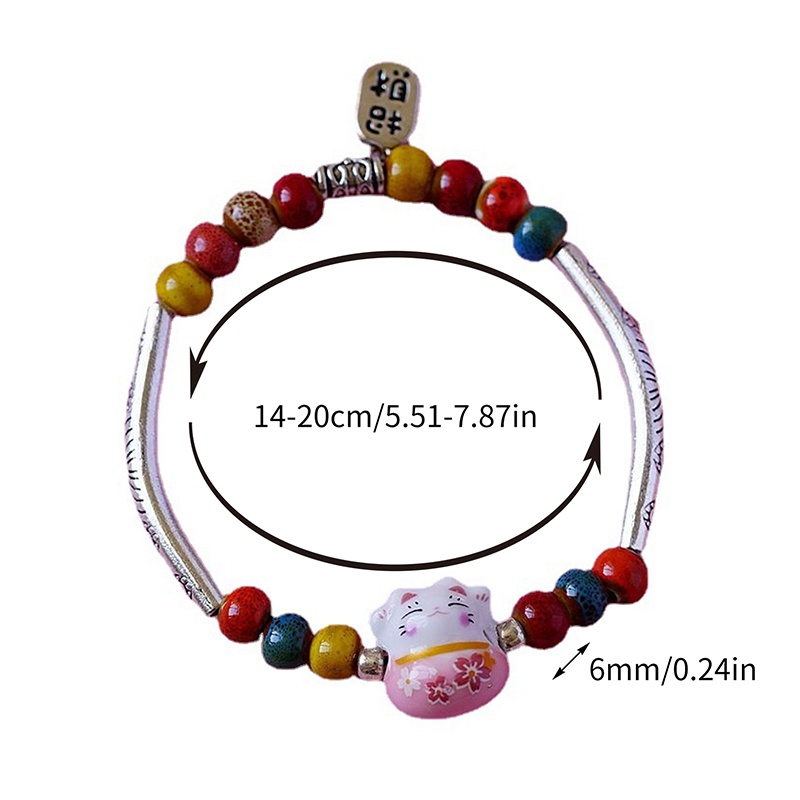 Gelang Tangan Manikmanik Keramik Stretch Aksen Kucing Plutus Warna Merah Untuk Wanita