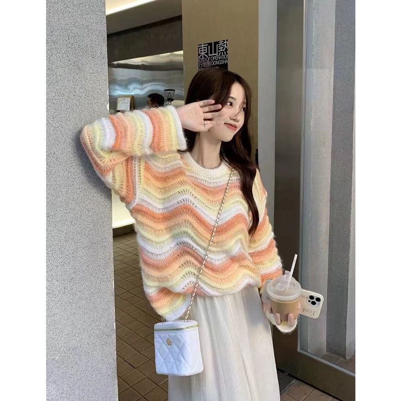 YIU YIU Rajut - Atasan Rajut Wanita Oversize Lengan Panjang Sweater Crewneck Knit