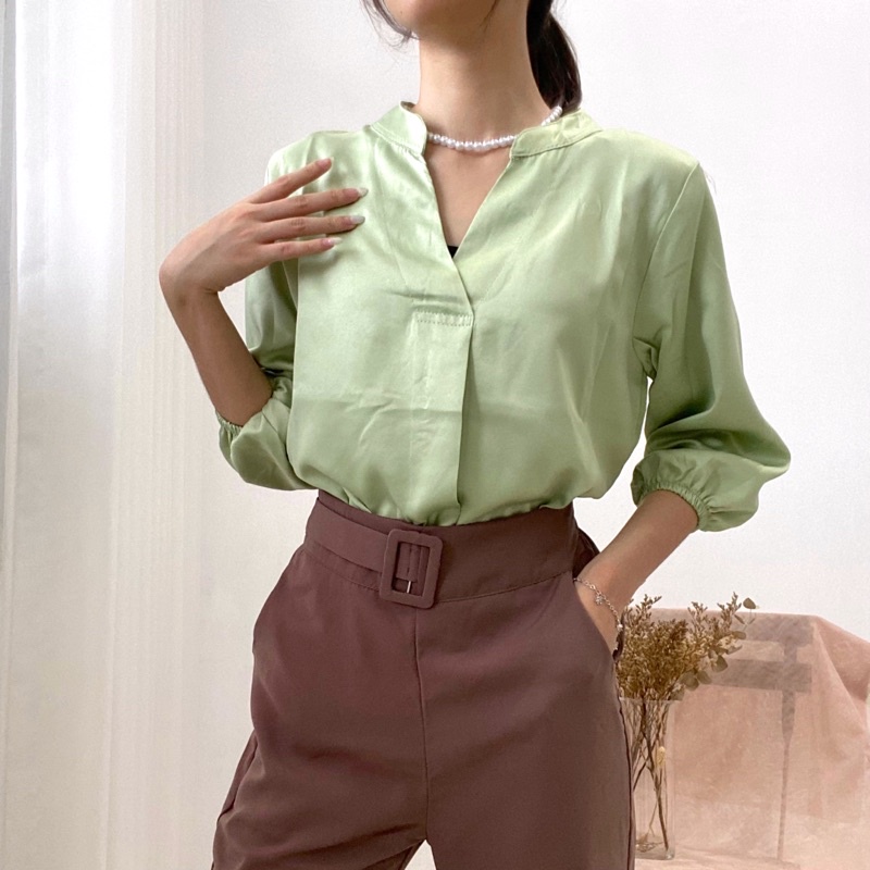 [Satin] FERO Blouse Satin Wanita / V-Neck Blus Kerah Kerja Wanita Formal 0394