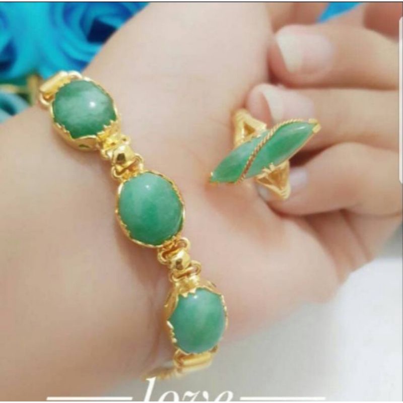 gelang cincin batu giok asli berlapis emas anti karat