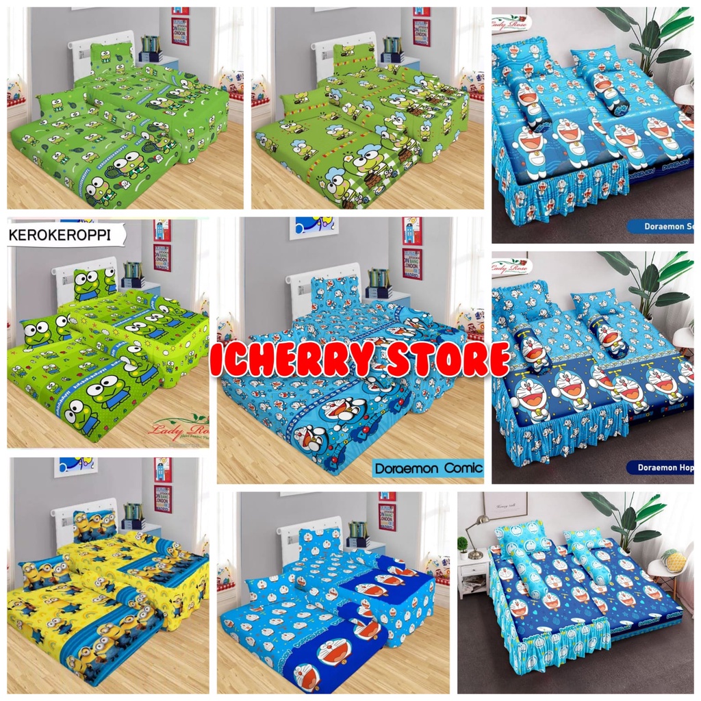 Sprei Lady Rose Sorong Duo 2in1 Rumbai 120x200 Motif Doraemon Bell Sea Comic Hopter, Kero Keroppi Ch