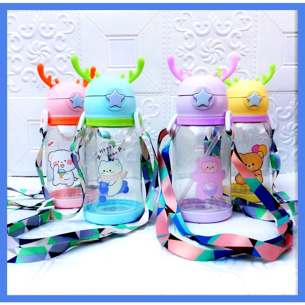 Mikusoo Botol Minum Tali Sedotan Tanduk Rusa BPA Free Anak Sekolah TK SD PG