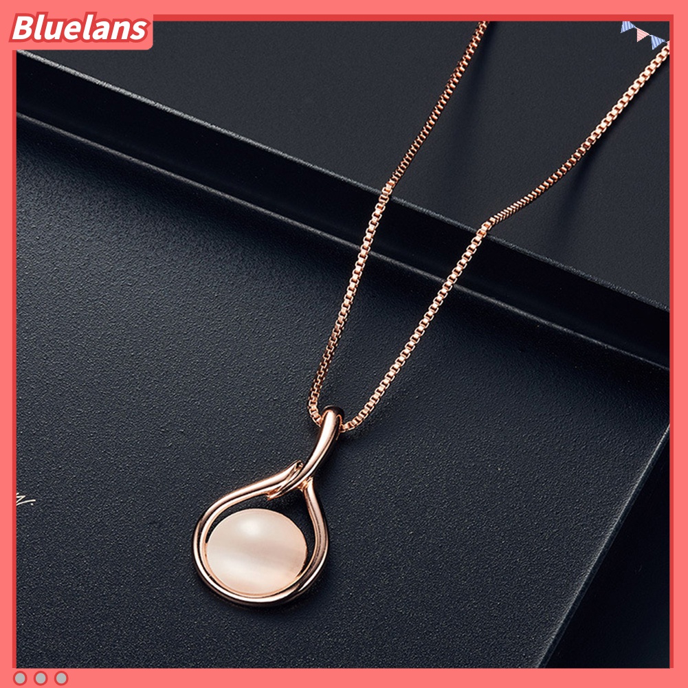 Set Perhiasan Kalung Anting Stud Liontin Opal Tiruan Bentuk Bulat Untuk Hadiah Wanita