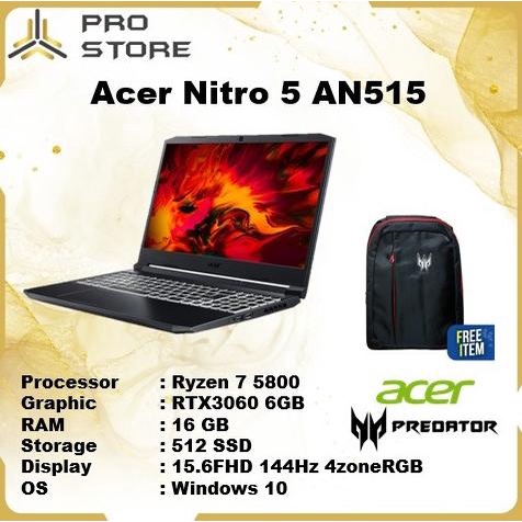 Acer Nitro 5 An515 Ryzen 7 5800 16Gb 512Ssd Rtx3060 6Gb Ohs 15.6Fhd - Laptop - Pc - Komputer - Computer &amp; Gaming