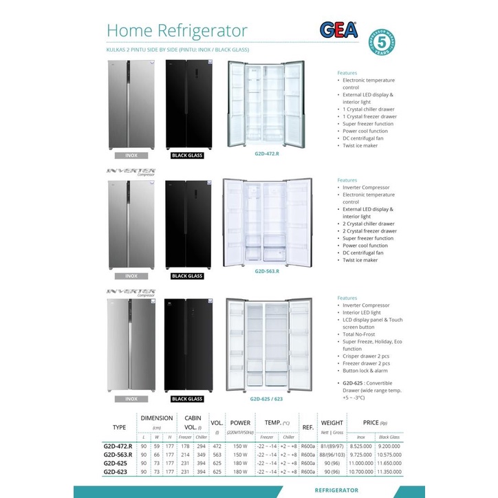 KULKAS GEA G2D 472 INOX LEMARI ES 2 PINTU 472INOX SIDE BY SIDE
