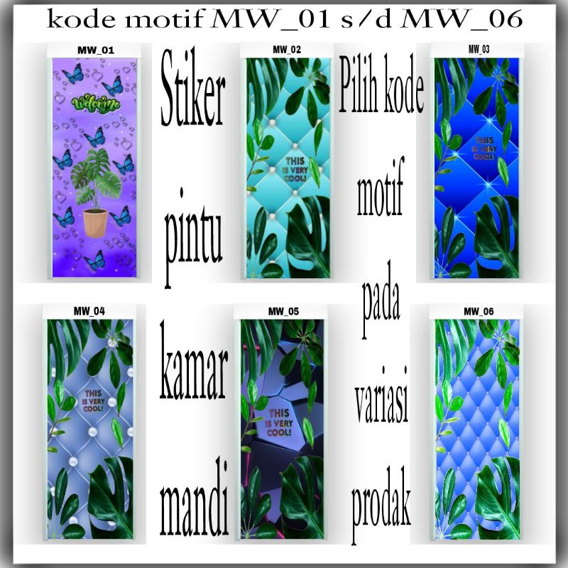 Stiker pintu kamar mandi motif daun monstera