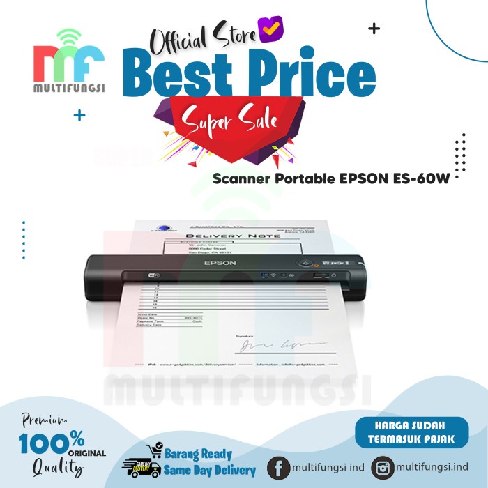 Scanner Scanner Portable Epson Es-60W / Es60W / Es60 W Garansi Resmi