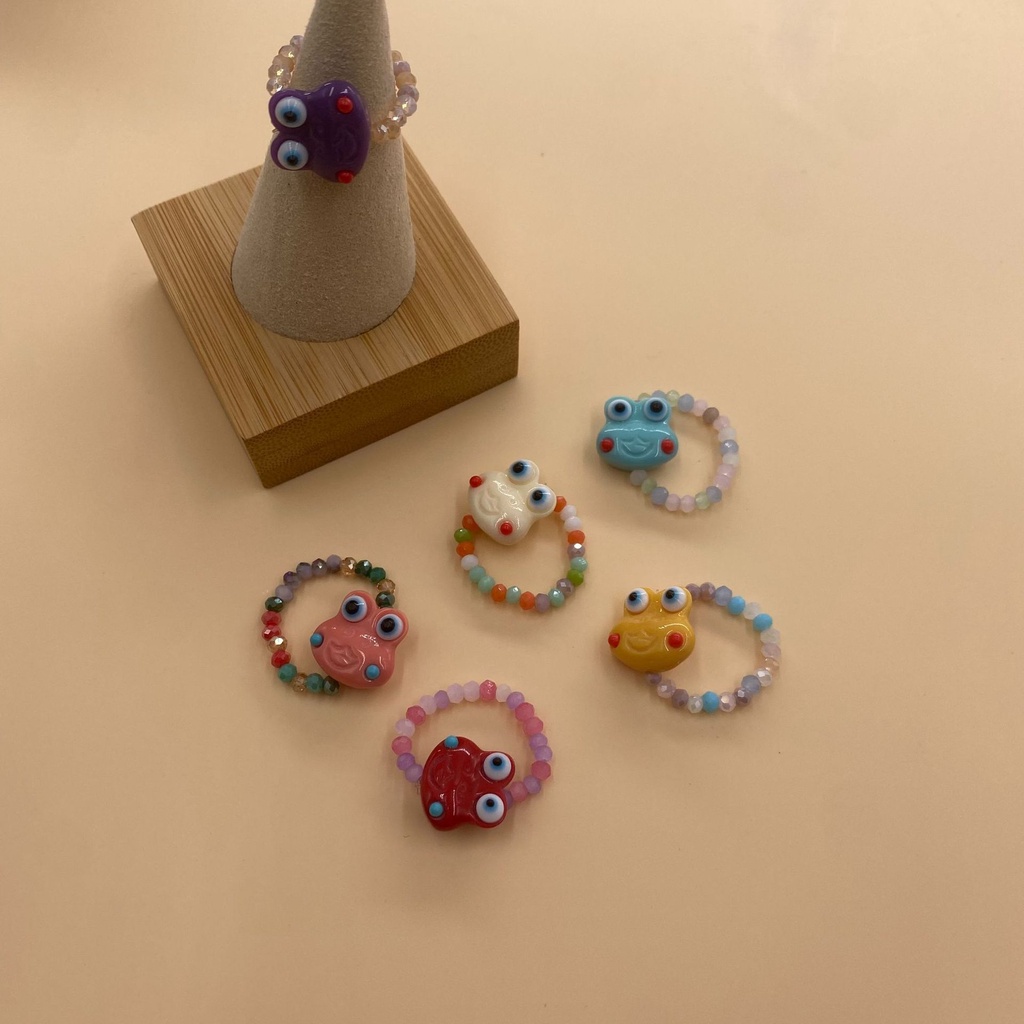Cincin Elastis Handmade Desain Kartun Kodok Kecil Untuk Wanita