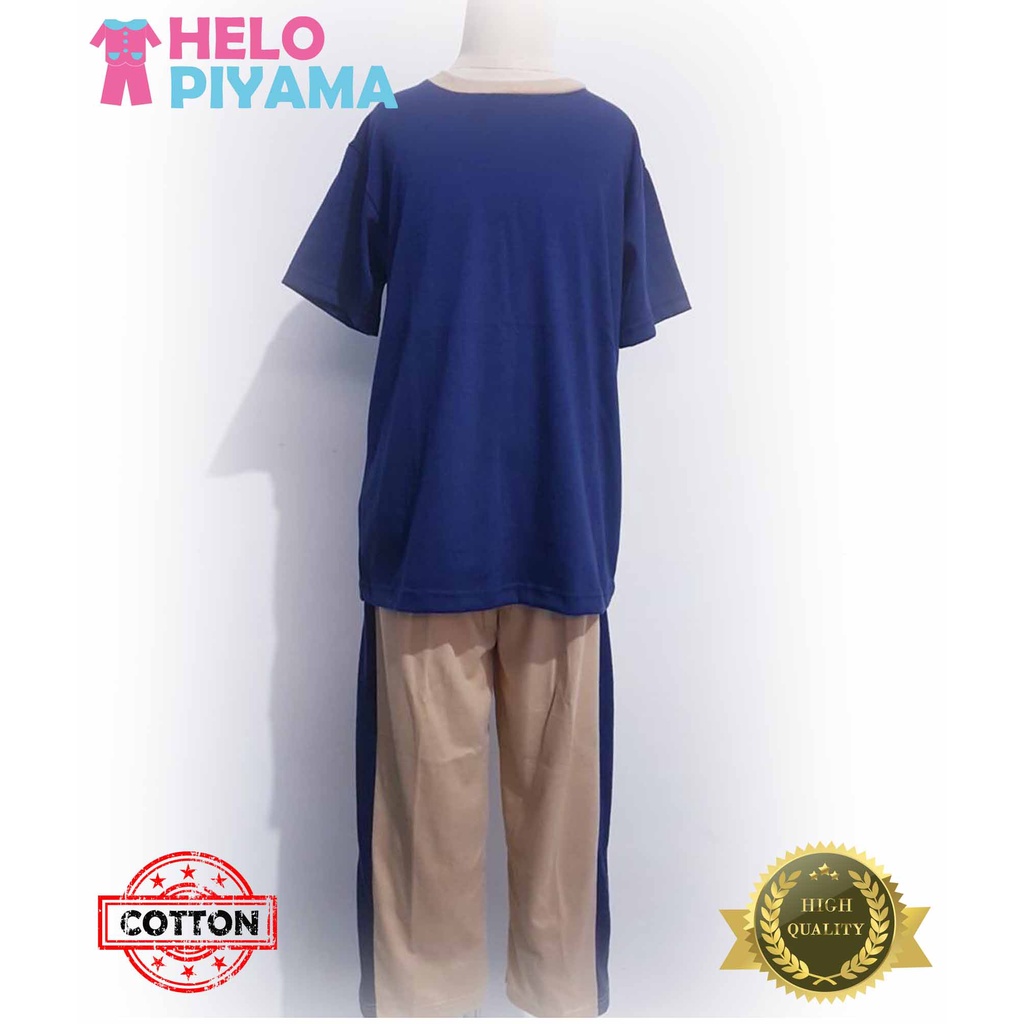 Helo Piyama - Baju Tidur Stelan Kaos Anak Cowok Biru Tua Polos
