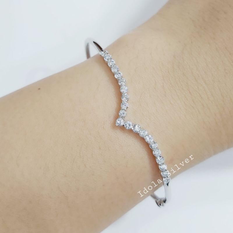 GELANG PERAK ASLI 925 SILVER LAPIS EMAS PUTIH MODEL BANGLE AUREL - PERHIASAN PERAK