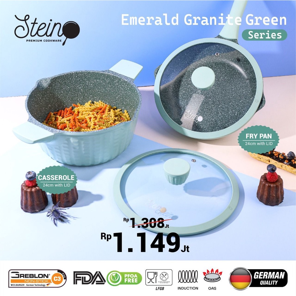 Stein Cookware - Emerald Granite Pan GREEN Series | Panci Anti Lengket