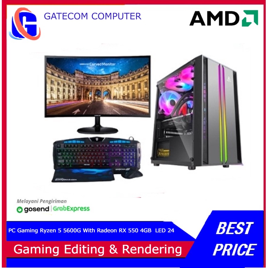 PC Gaming Lengkap Ryzen 5 5600G With Radeon RX 550 4GB  LED 24 INCI