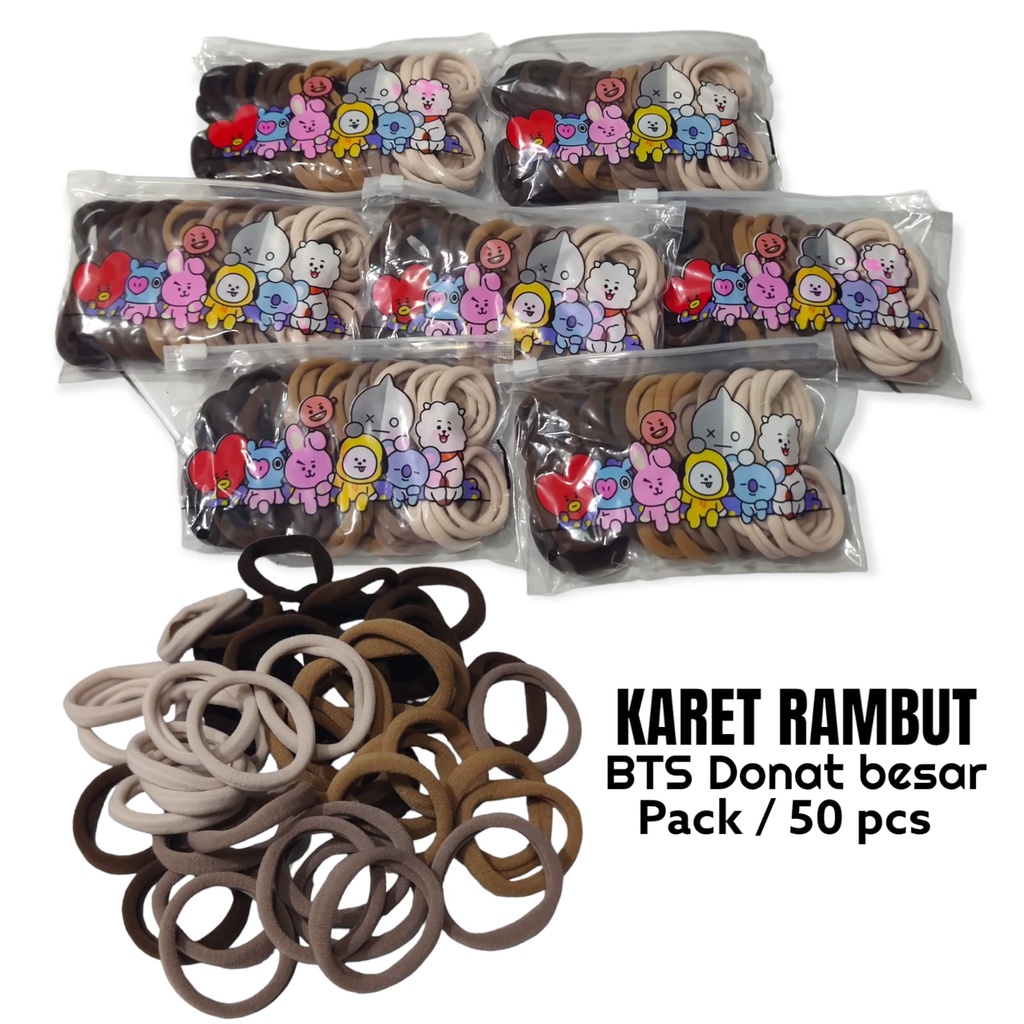 BELLA - KARET IKAT RAMBUT DONUT DONAT KECIL BESAR BTS - HARGA PER PACK