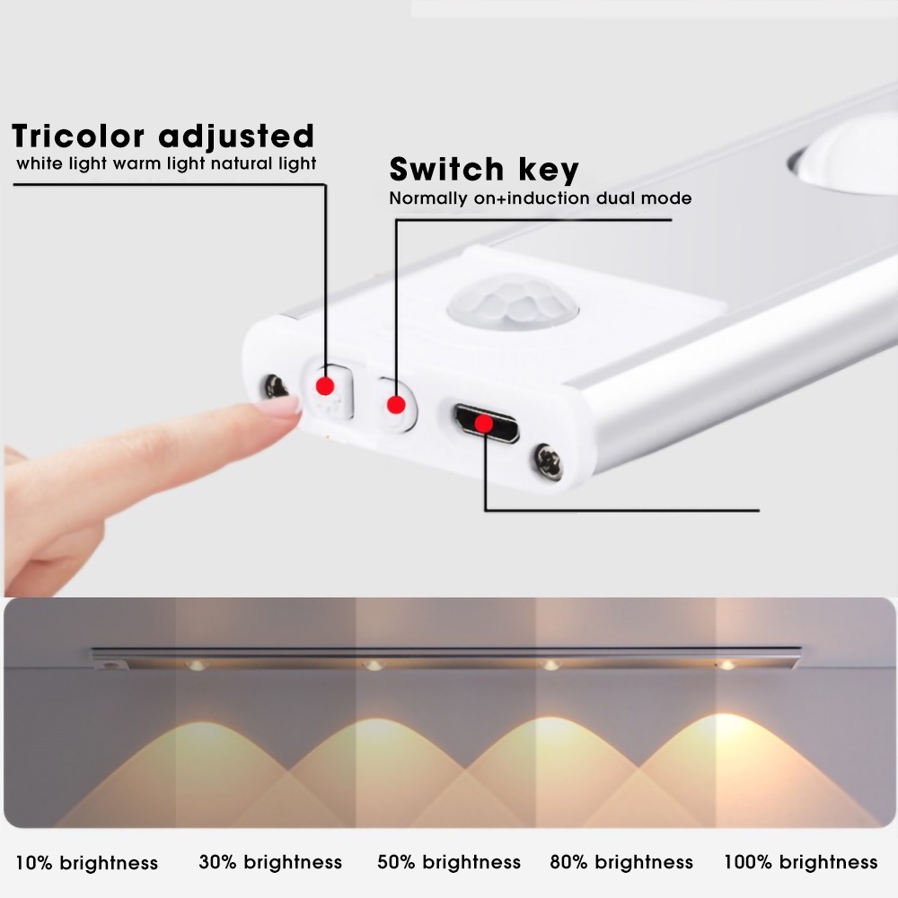 Lampu Malam LED 20 / 30 / 40CM USB Rechargeable Dengan Sensor Gerak Untuk Lemari Pakaian / Koridor