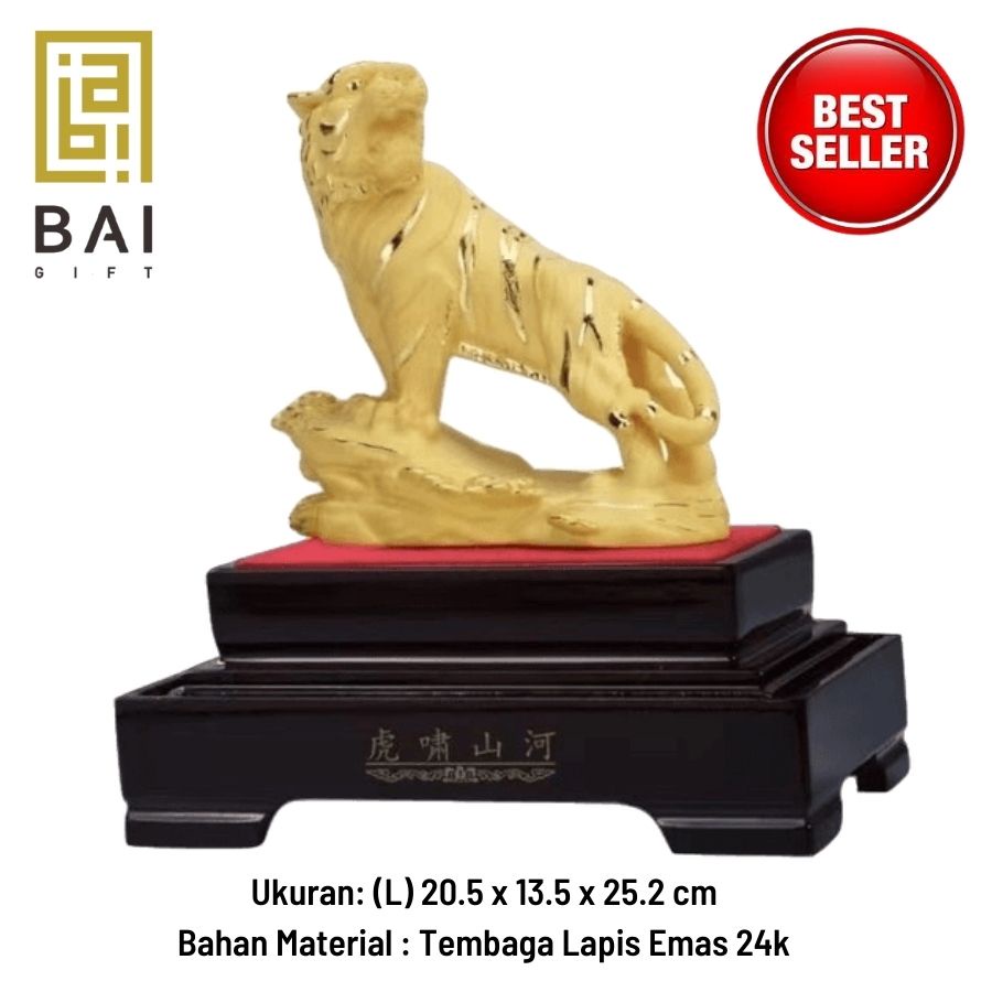 BAI GIFT Pajangan Patung Shio Macan Lapis Emas 24K Patung Shio Macan Hadiah Imlek 2022 - L