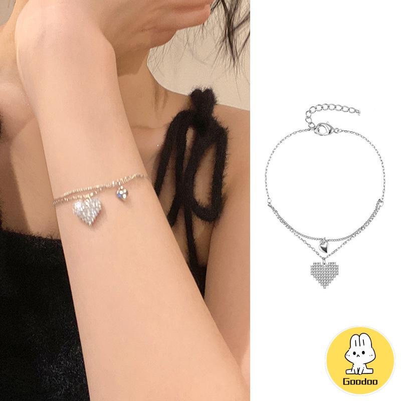 Double Layer Love Bracelet Light Luxury Niche Design Girlfriends Diamond Gelang -Doo