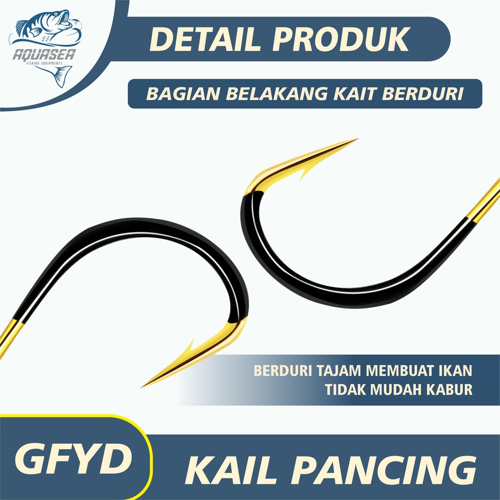 AQUASEA Kail Pancing Gold Hitam Isi 10pcs/pack High Carbon Steel Barbed Fishing Hook Tackle Kail GFYD-2