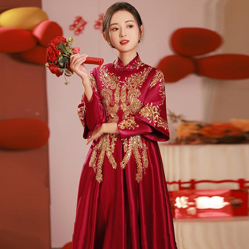 Cheongsam Dress Pengantin Wanita【JUMBO 8XL】Merah Gaun Pesta Pakaian Xiuhe Sangjit