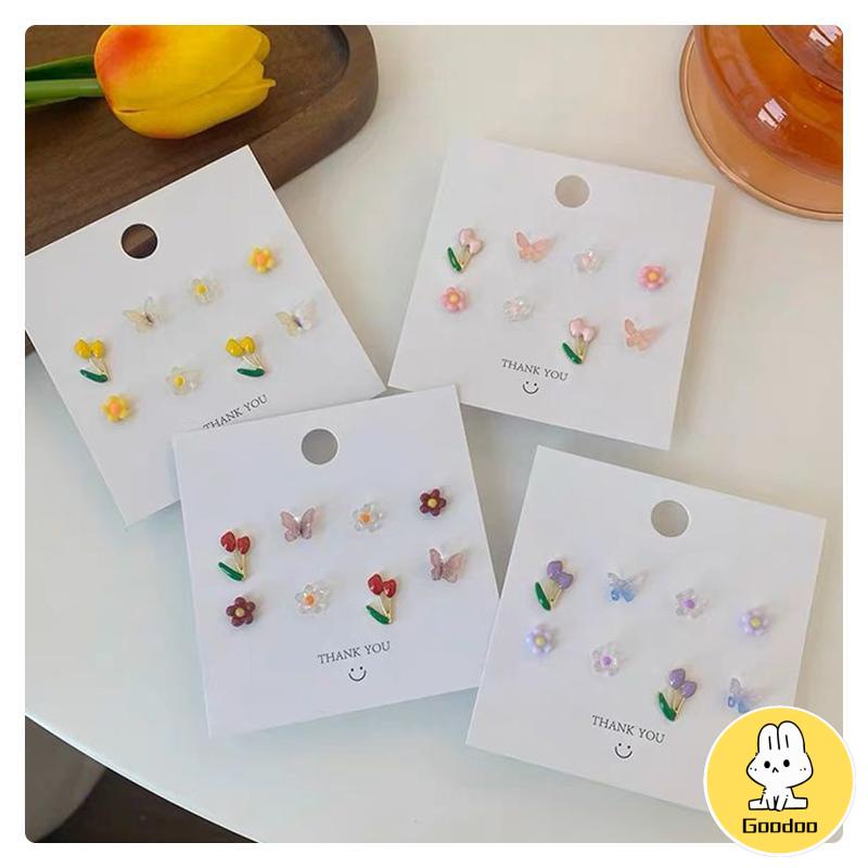 Anting Set Perhiasan Anting-anting Kupu-kupu Bunga Berwarna-Warni -Doo