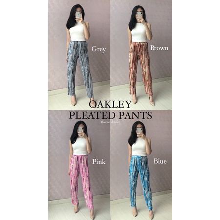 OAKLEY PLEATED PANTS / Celana Panjang Pensil Plisket Pleats Pants Motif Loose Highwaist Premium Bangkok