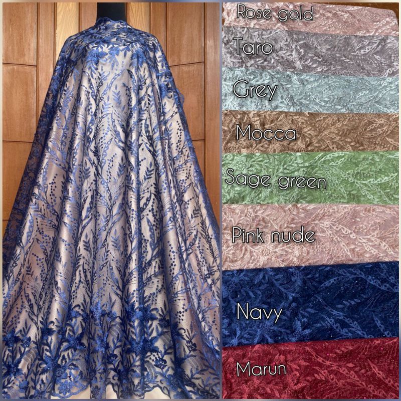 Bahan/kain tile korea Tile payet gliter. kain kebaya. brokat tile. tile murah. tile terbaru