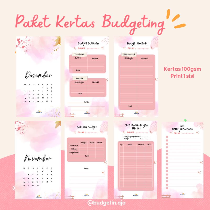 

kertas Budgeting Monthly planner A6