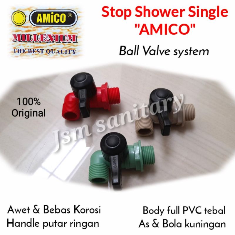 Amico Stop Kran Shower PVC Bola Kuningan. Single & Double uk. 1/2 inch