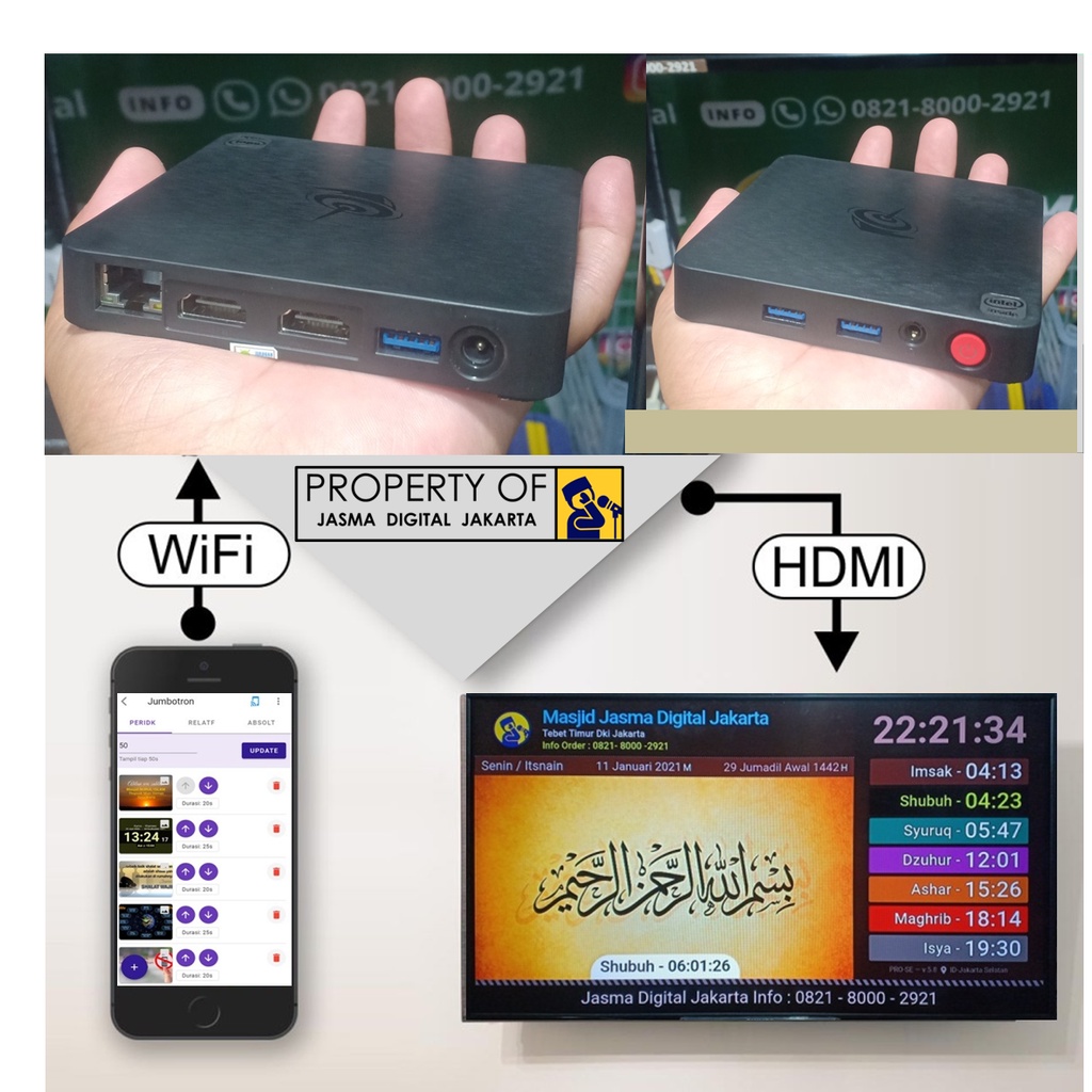 Jasma Digital Versi STANDART - Jam masjid waktu sholat pakai TV - Jasma 5 -JWS TV