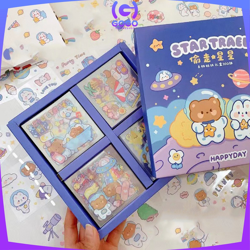 GOGO-C473 Stiker 2D Isi 100pcs Sticker Aesthetic Karakter / Stiker Buku Diary Tumblr Botol Motivasi Lucu Kekinian Dekorasi Scrapbook