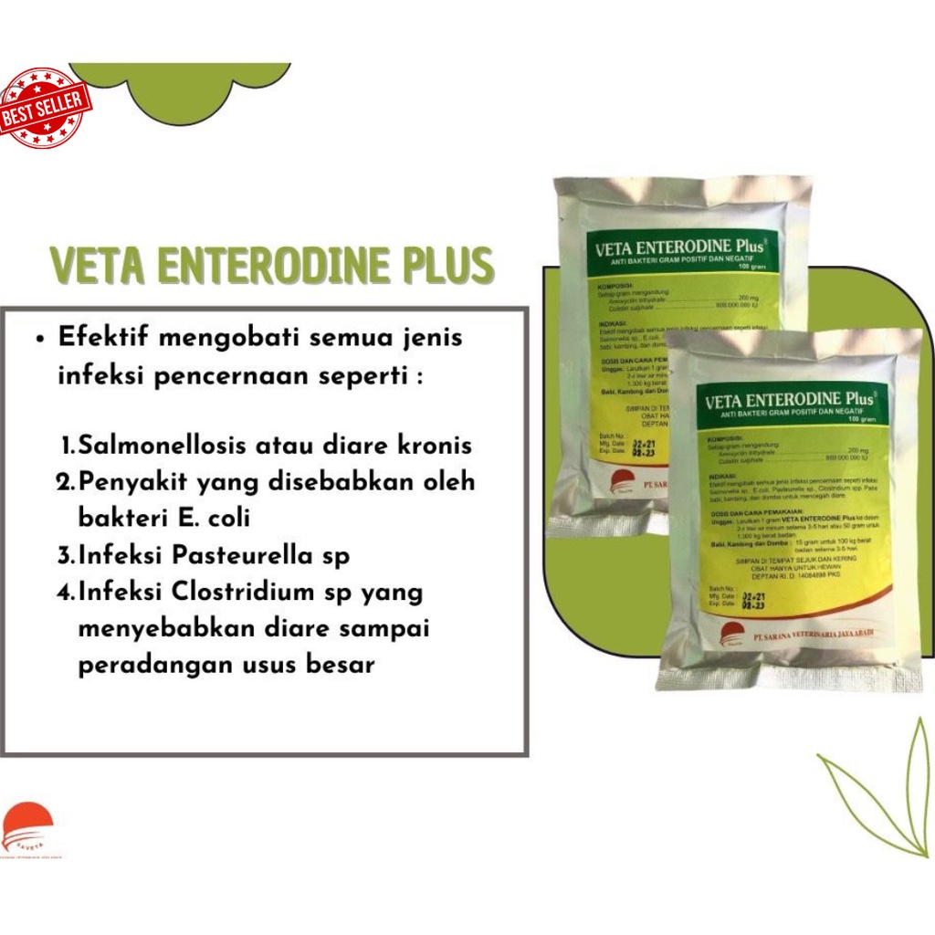 VETA ENTERODINE PLUS 100 G | UNTUK MENGOBATI INFEKSI PENCERNAAN PADA AYAM UNGGAS