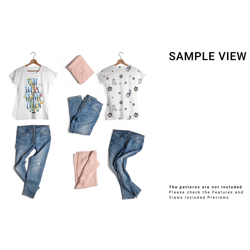 Womens T-Shirt And Jeans Mockup Set