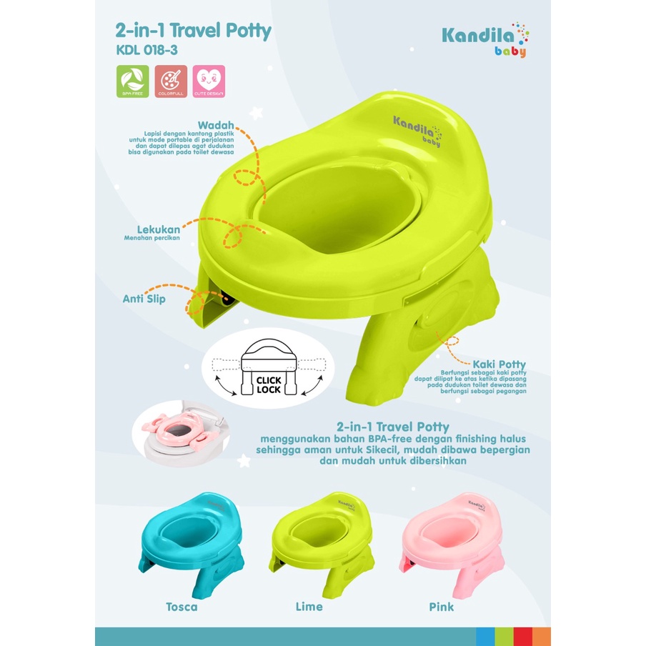 Kandila Baby 2in1 Travel Potty KDL018-3 - Pispot / Toilet Potty Seat / Dudukan Toilet