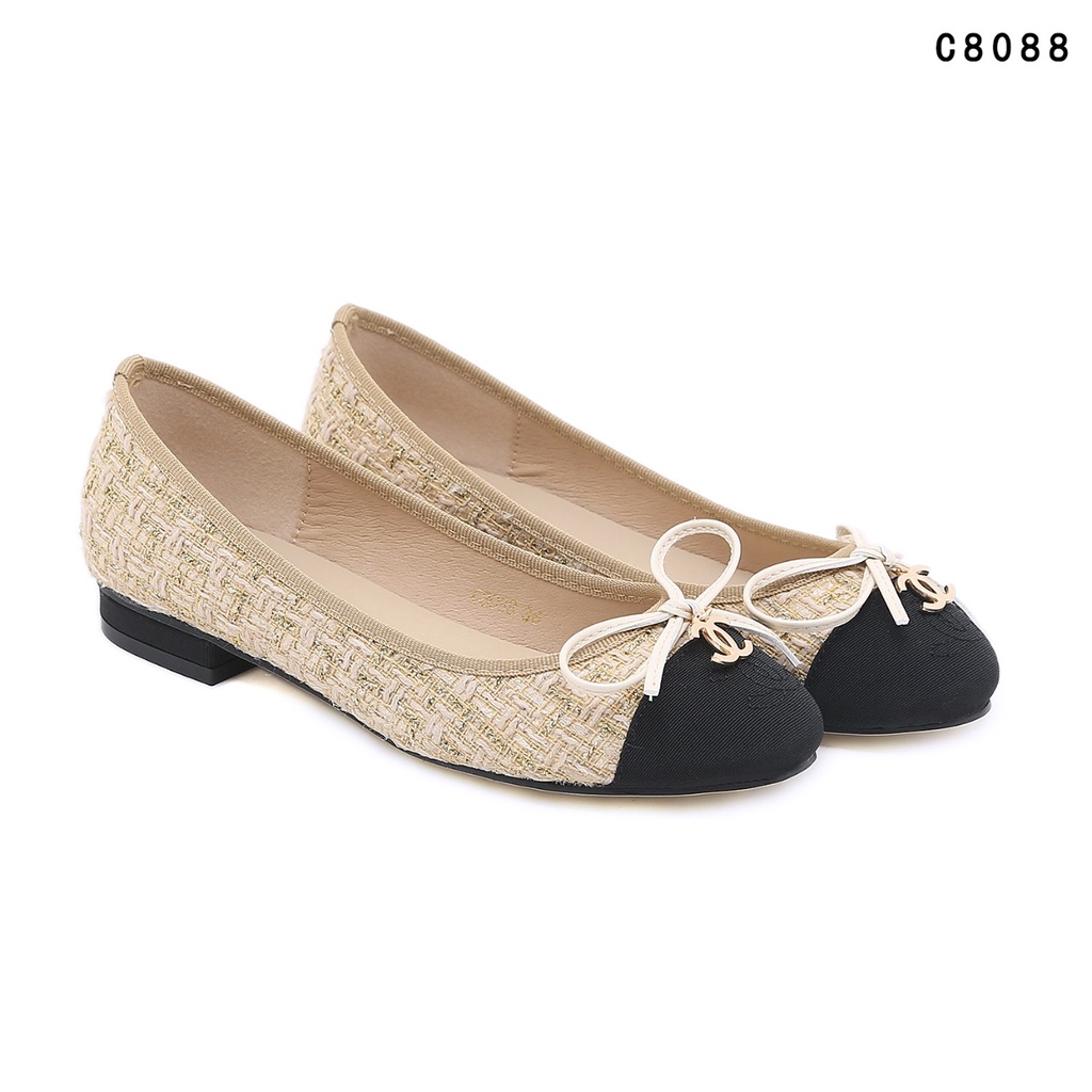 CH Tweed Velvet Cap Toe Ballerina Flats C8088