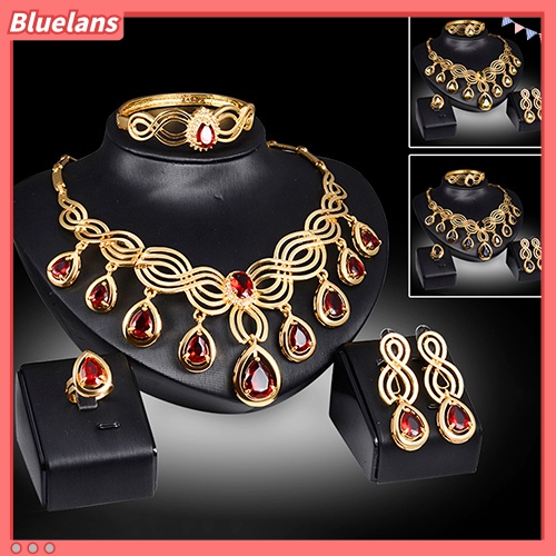 Bluelans Noble Cubic Zirconia Earrings Necklace Bib Statement Ring Bracelet Jewelry Set