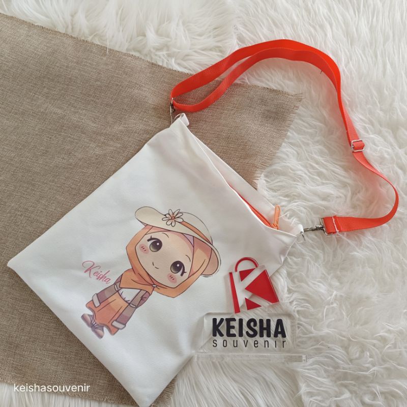 

tas slempang anak costum kanvas souvenir ultah