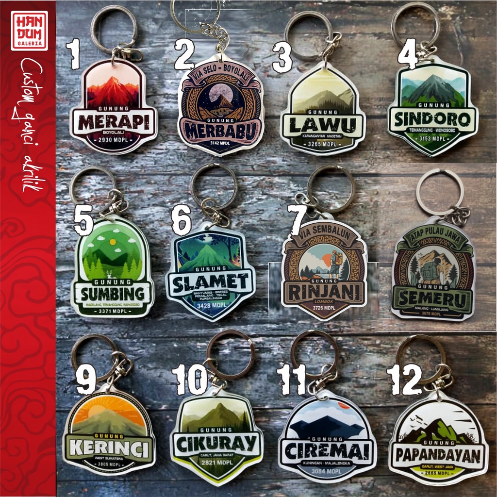 Ganci Akrilik Gunung  - keyring - keychain - Gantungan Kunci  Outdoor merbabu - semeru - sumbing