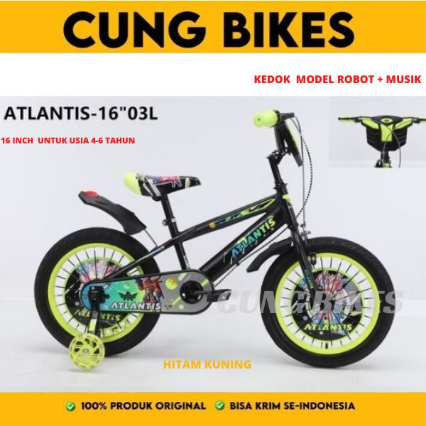 Sepeda anak laki-laki 16 Inch Atlantis transformers dan atlantis Putra +musik