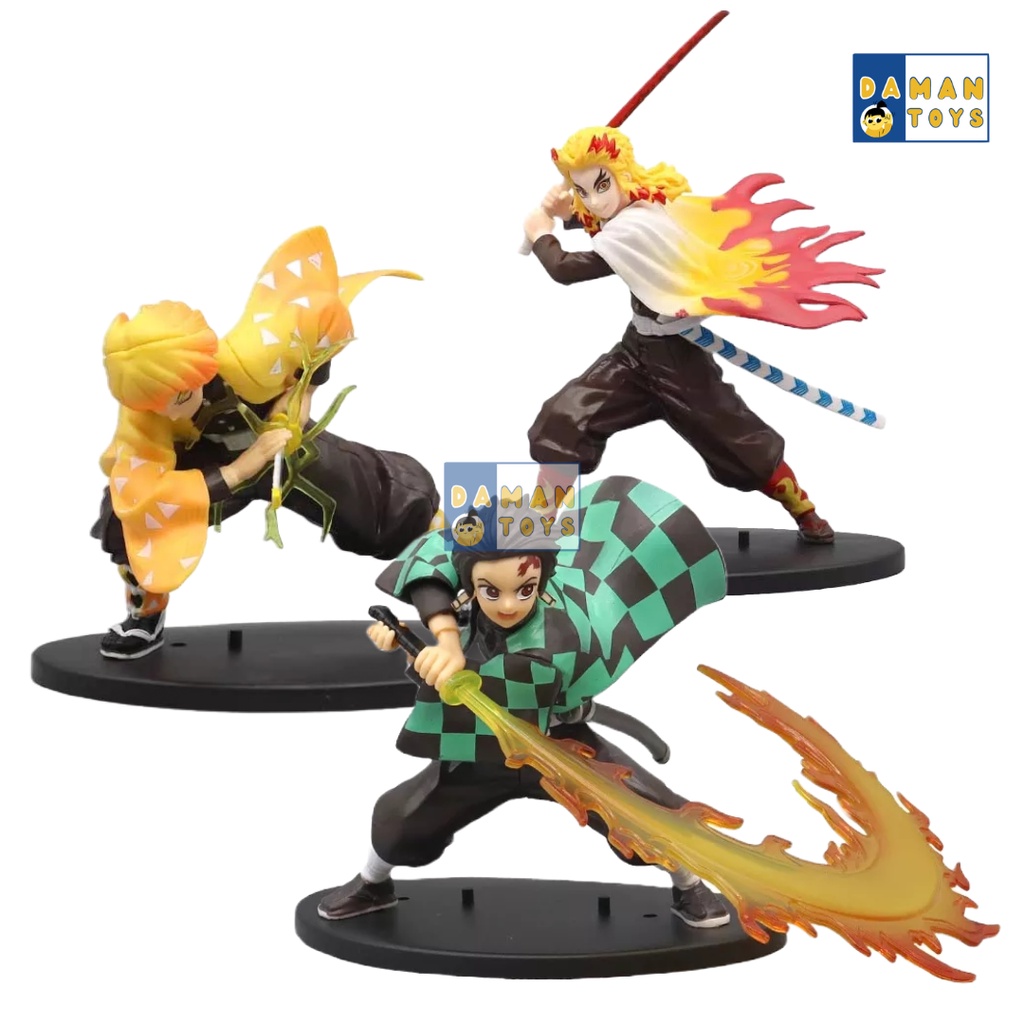 Action Figure Demon Slayer Kimetsu Yaiba Sun Breating Tanjiro Rengoku Siranui Zenitsu Hekireki Issen Patung Anime