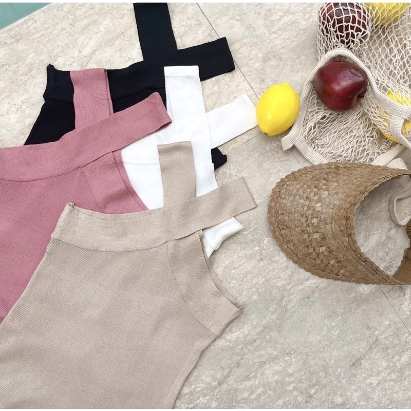 SANLY HALTER TOP - KNIT SLEEVELESS KOREA - TOP RAJUT WANITA CASUAL - TANKTOP POLOS FOR EVENT / TRAVELING - HADIAH / KADO ULTAH CEWEK