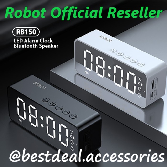 SPEAKER Robot RB150 LED Alarm Clock Bluetooth Speaker FM Radio (spt RB550) - Hitam stereo bluetooth 