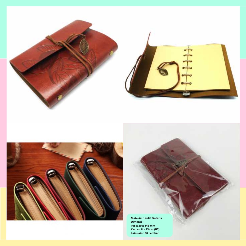 

PHANTACI Buku Catatan Binder Kulit Retro Leaf Kertas B7 - BSD666