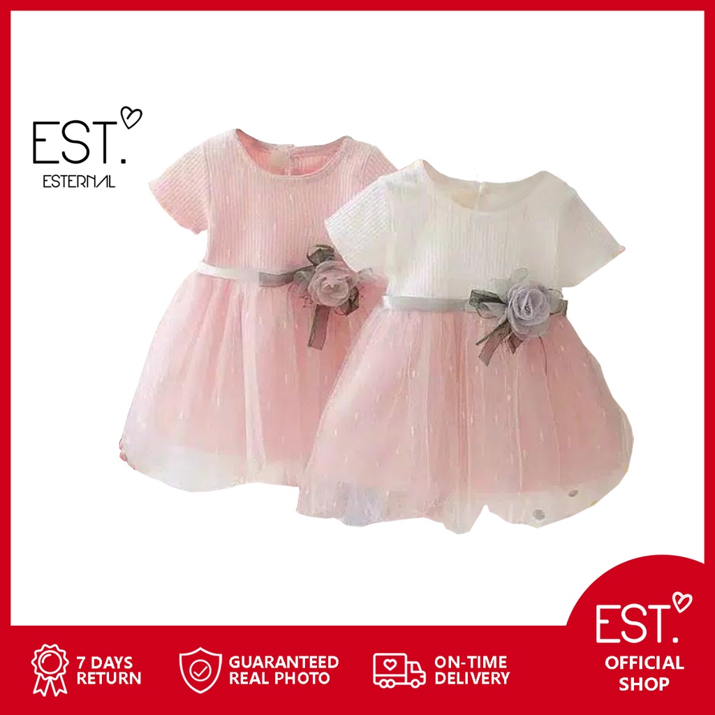 ESTERNAL - Baju Anak Baju Bayi Dress Pesta Party Dress White Pink