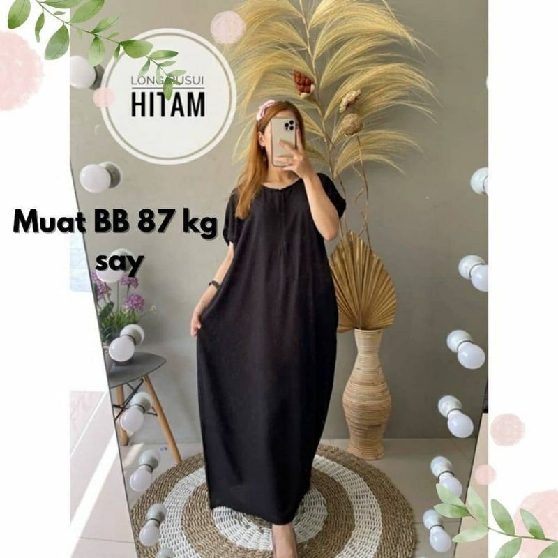 (Gratis Ongkir) Daster Polos Busui ( Hitam ) / Jumbo Long Dress Cantik Busui Semata Kaki