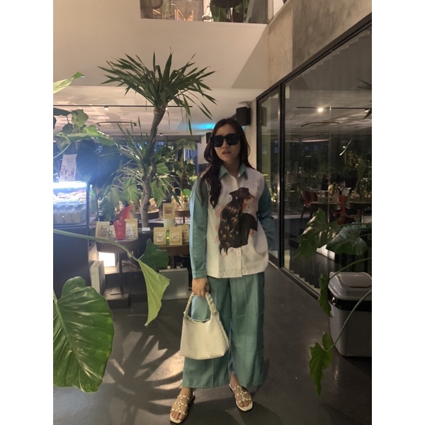 kyra oneset - setelan kemeja celana kulot printing