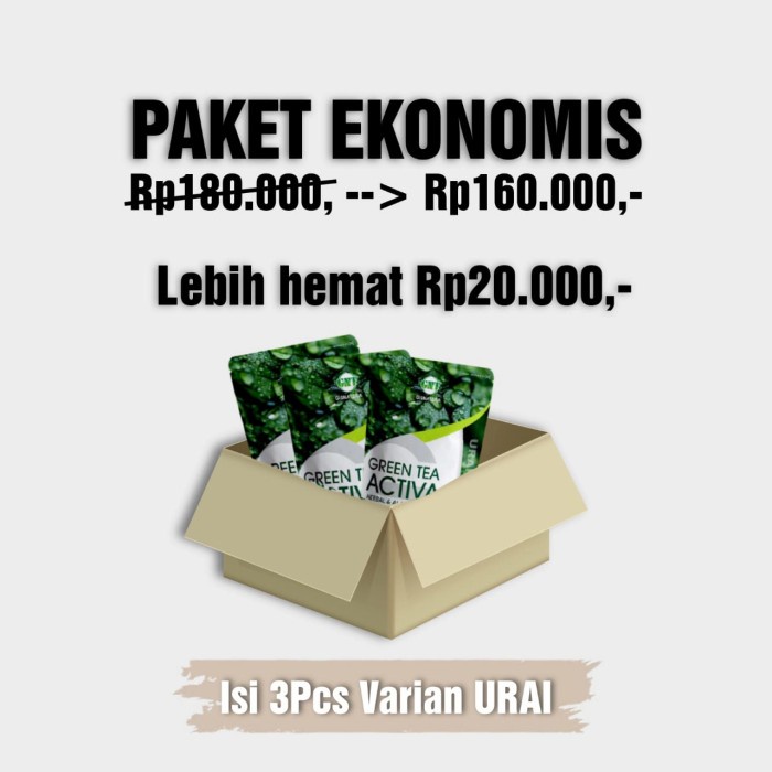 

ORIGINAL MURAH Paket pelangsing terlaris herbal green tea activa isi 3 pack urai