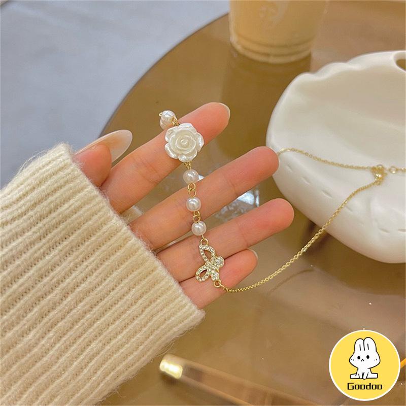 Desain Niche Indah Mutiara Busur Mawar Kalung Gadis Temperamen -Doo