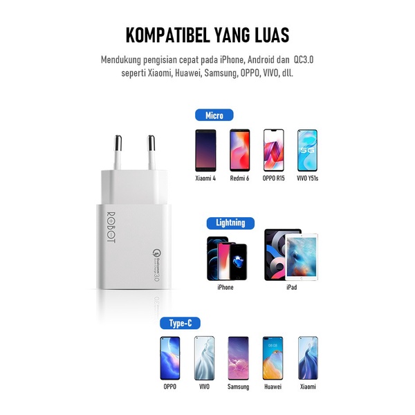 ROBOT RT-F3 Charger Adapter Dual USB Port 3A Qualcomm QC3.0 18W QC3.0