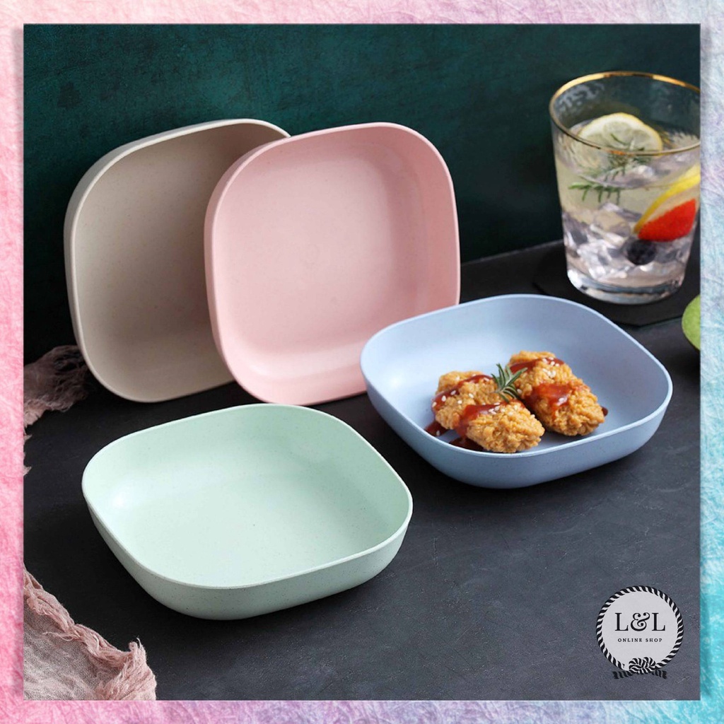 Piring Persegi Kecil Piring Buah Piring Sayur Piring Makanan Ringan Piring Plastik Mini Bahan Jerami Gandum BPA Free Warna Pink Biru Hijau Cream Perlengkapan Makan Rumah Wheat Straw Plate