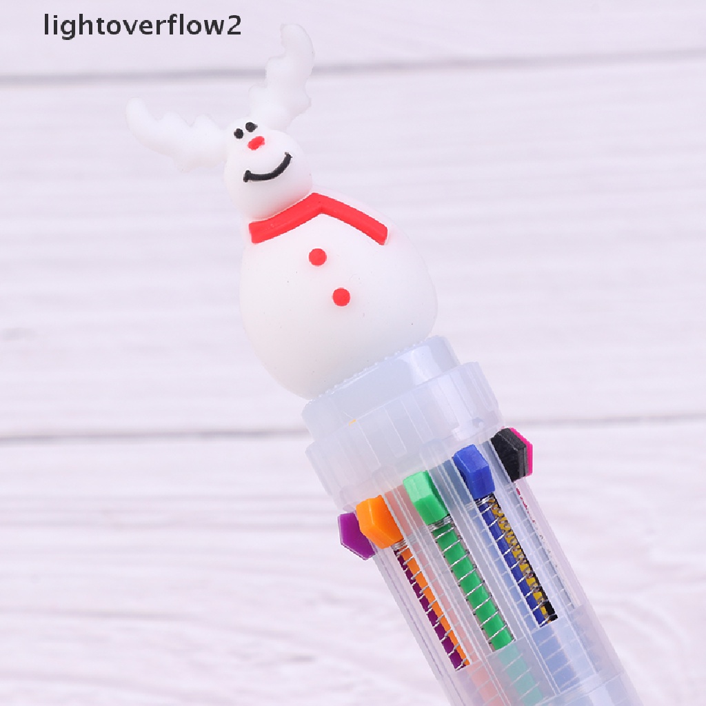 (lightoverflow2) 1pc Pulpen / Bolpoin 10 Warna Tipe Tekan Untuk Natal (ID)