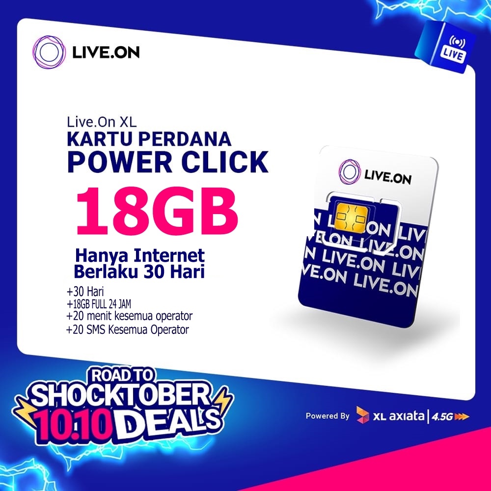 Kartu Perdana XL  Live On 18GB 30 Hari Unlimited